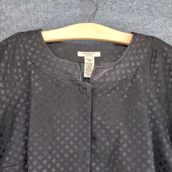 Covington Womens Blouse Top Sz 20-22W Black Crosshatch Pattern Shirt Snaps - Picture 7 of 12